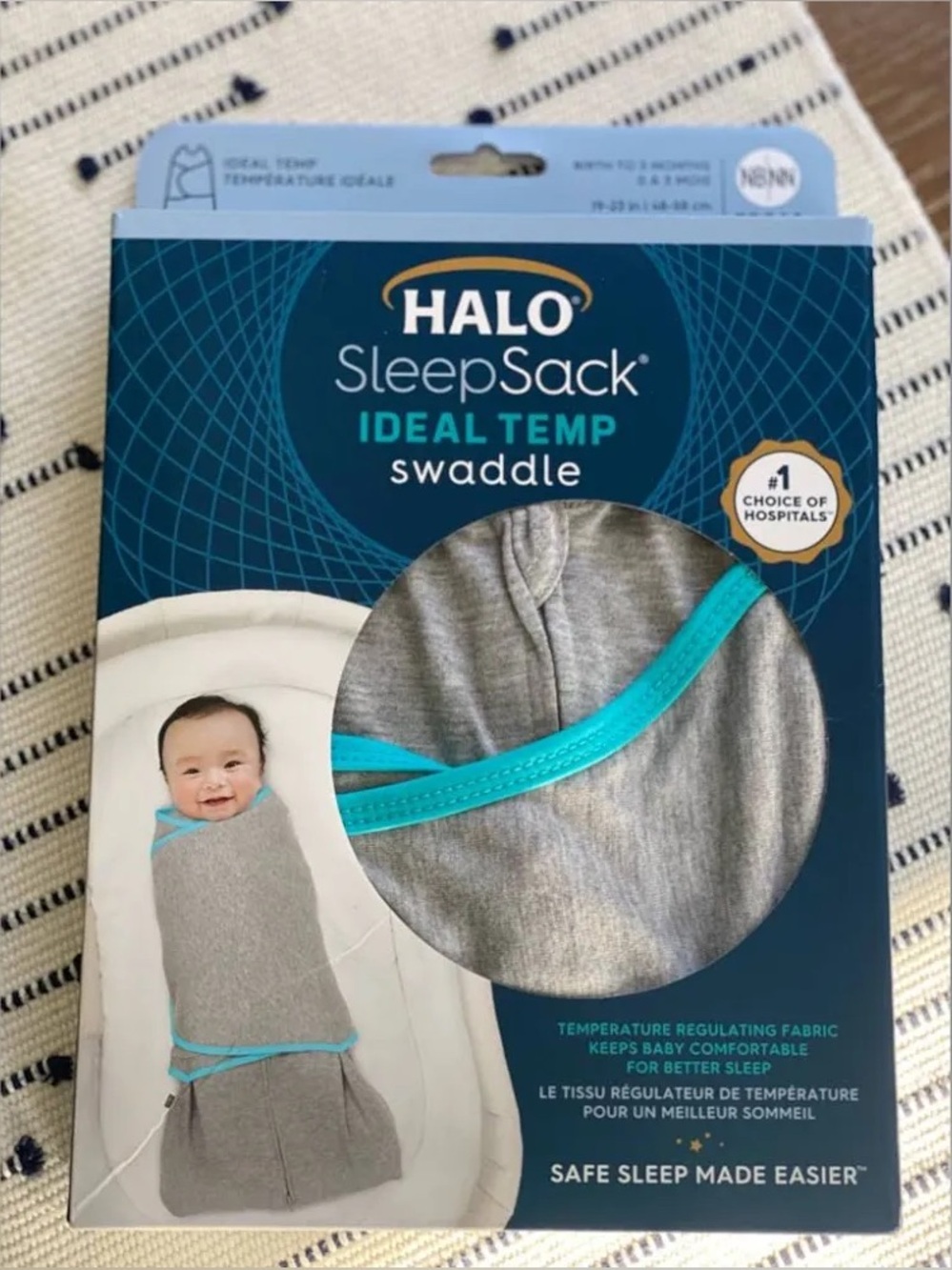 HALO Heather grey and aqua sleepsack swaddle NB